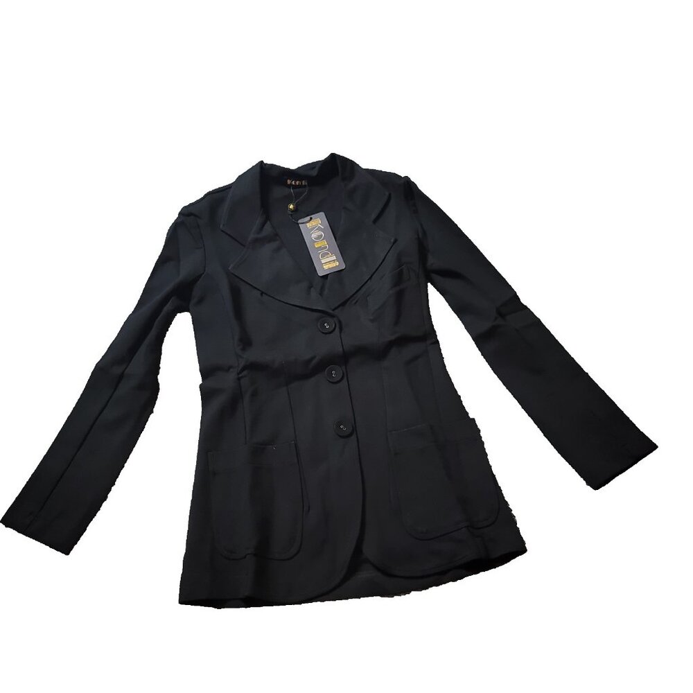 $495 Suzie Kondi Ponte Blazer Womens XS Extra Small Black 3 Button Jacket